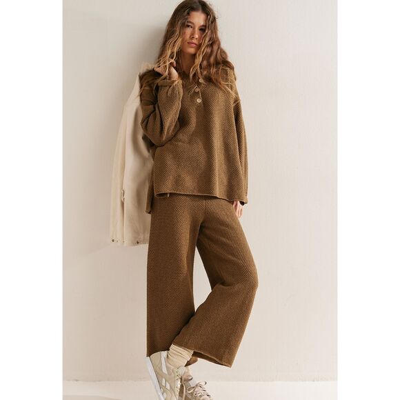 Free People Other - NWOT Free People Haliee Waffle Sweater Knit Lounge Set in Cocoa